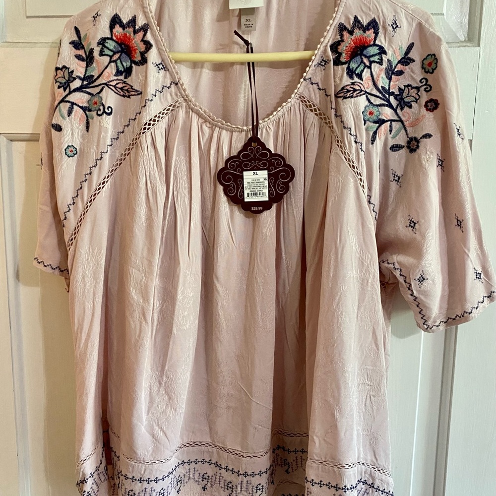 Blush Pink Floral Embroidered Knox Rose Top